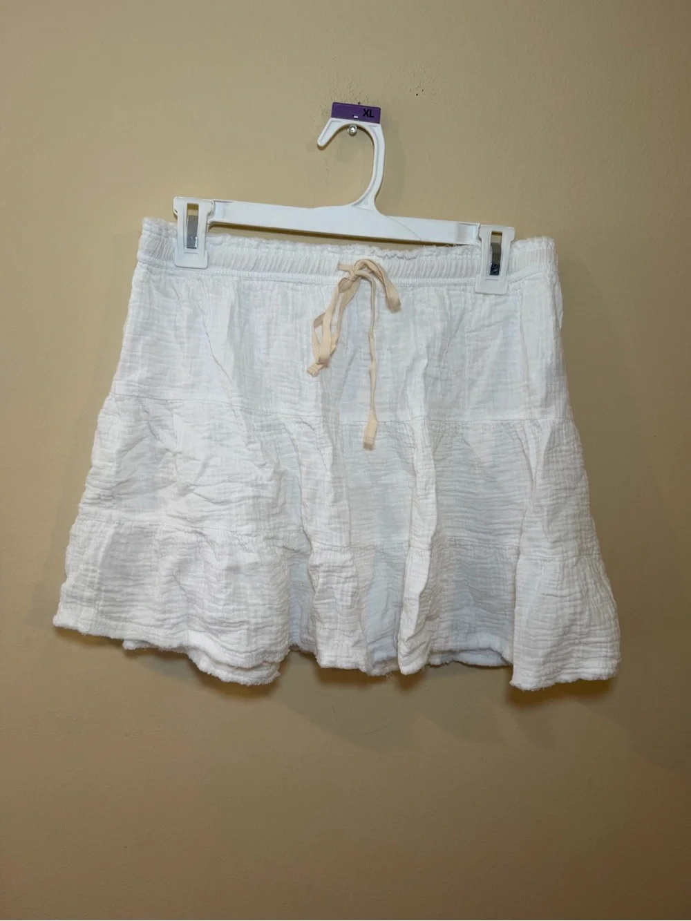 aerie White Textured Tiered Drawstring Skirt